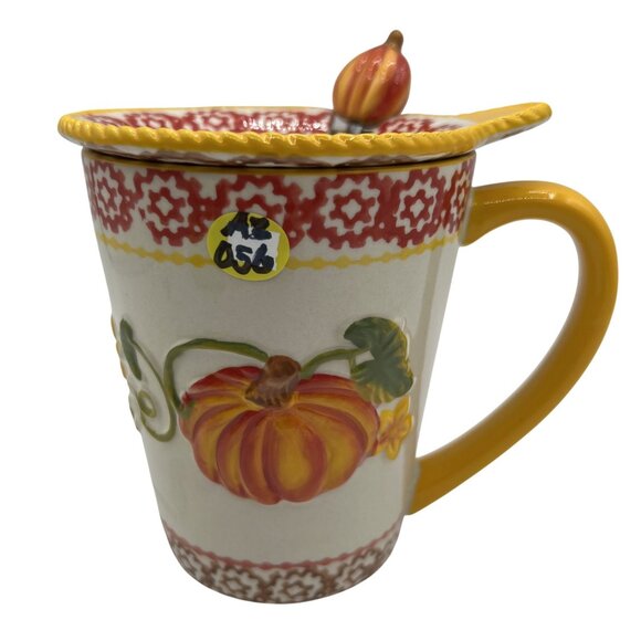 Temptations Hand Crafted & Painted 3D Pumpkin Harvest Mug Spoon & Lid 16 oz 3pcs - Picture 12 of 13